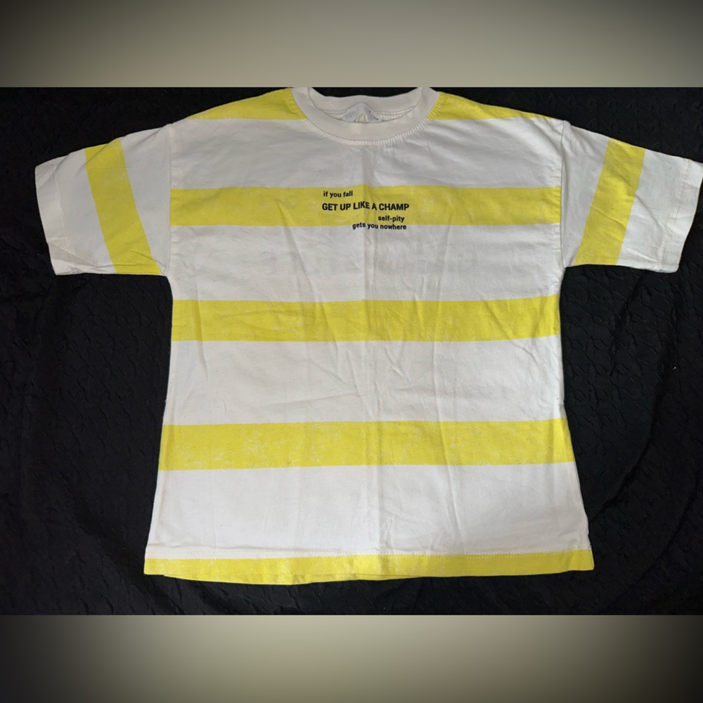 Zara Boys Short Sleeve Top Kids Yellow and White Striped T-Shirt